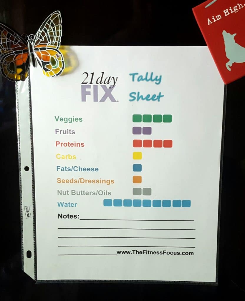 21 Day Fix Container Tracking Sheet on Fridge