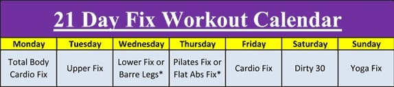 21 Day Fix Workout Schedule by Day