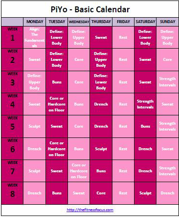 piyo workout calendar and schedule to download or print
