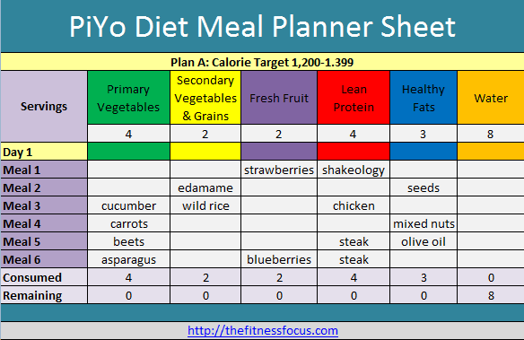 21 Day Fix Meal Planner Excel Template Weekly Diet Planner With