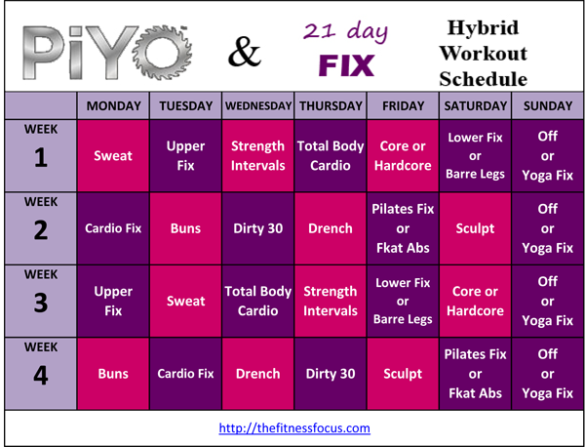 PiYo Hybrid Workout Schedules and Calendar Downloads
