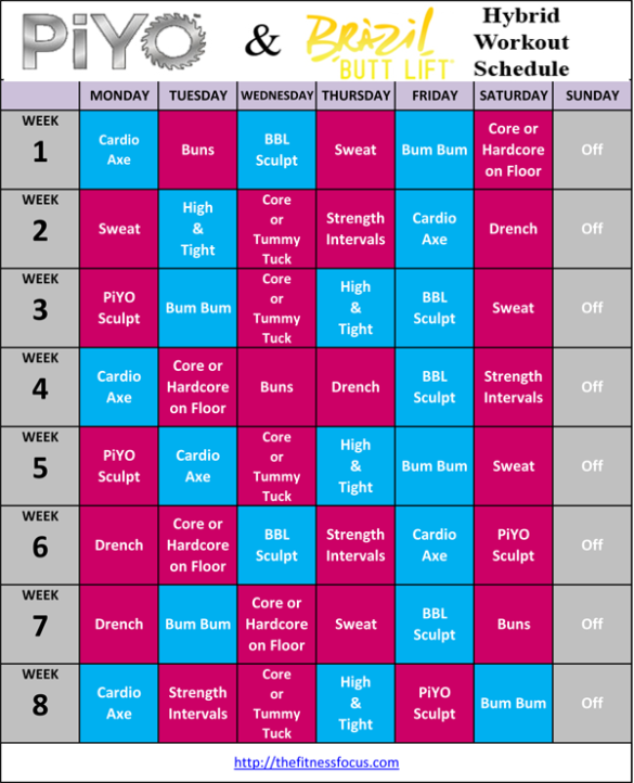 PiYo Hybrid Workout Schedules and Calendar Downloads
