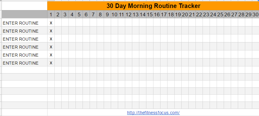 google sheet to track morning habits for 30 days