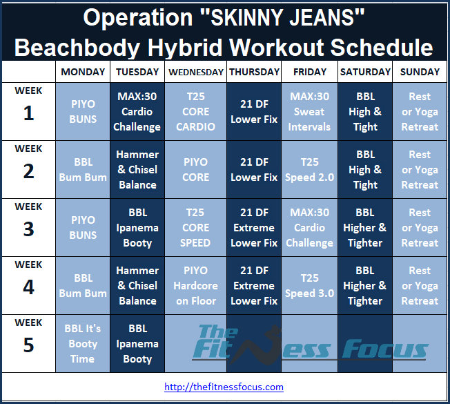 Beachbody Skinny Jeans Hybrid 30 Day Workout Schedule
