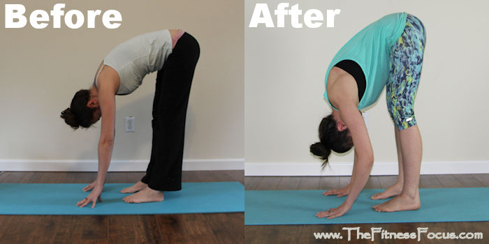 3 week yoga retreat forward fold pose before and after results