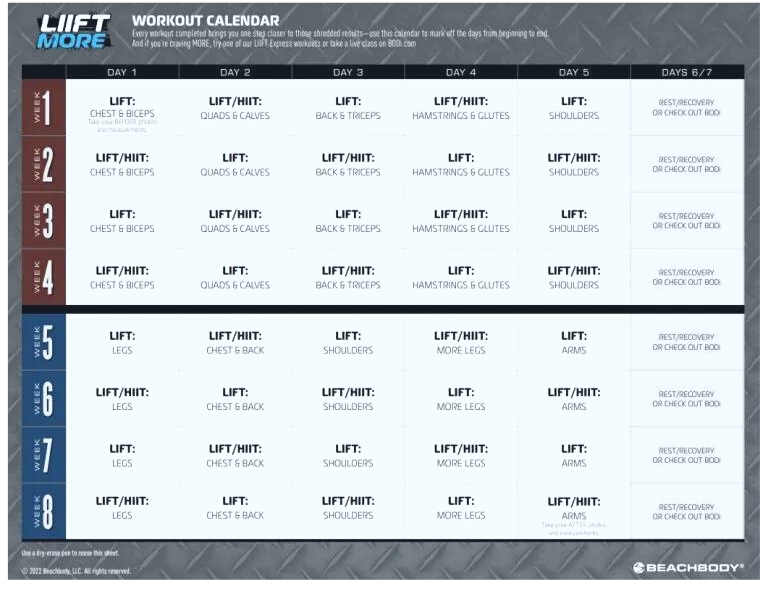 Liift More Workout Calendar Jolie Rebecka