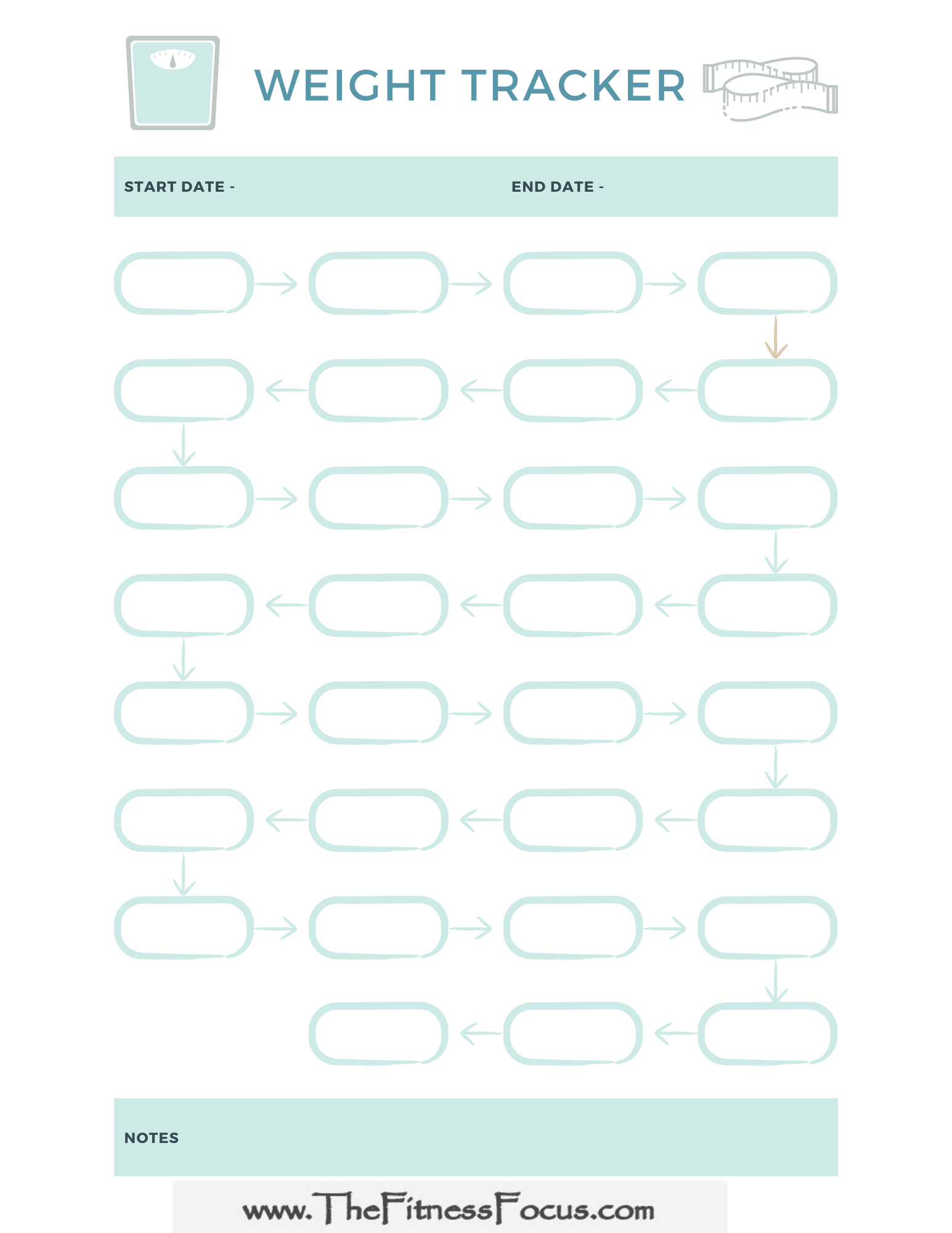 Free Printable Simple 70 Lbs Visual Weight Loss Tracker · InkPx