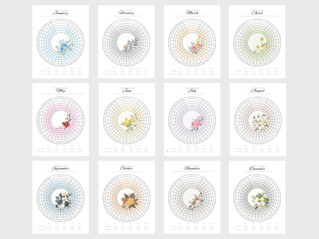 12 month image of the circle habit trackers