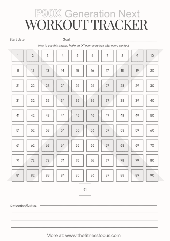 My P90X Generation Next Workout Tracker Printable