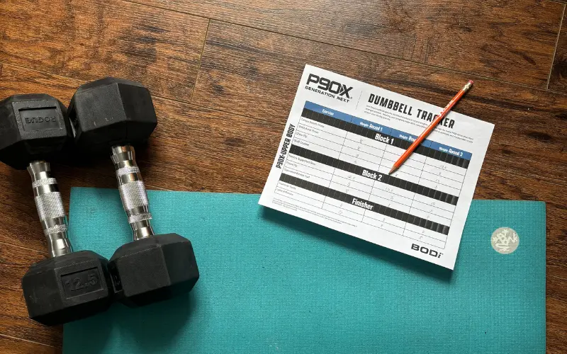 p90x generation next phase 1 workout calendar being shown as a print out with x marks on workouts that are completed