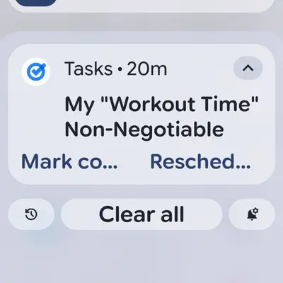 calendar app showing making time for workout is non negotiable