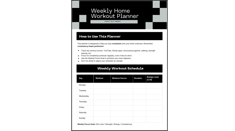 weekly home workout planner pdf