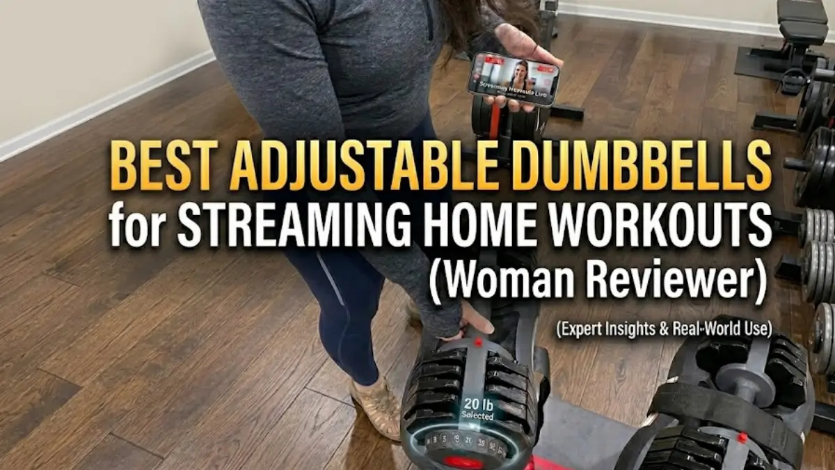 best adjustable dumbbells reviewed by a woman for at home streaming workouts