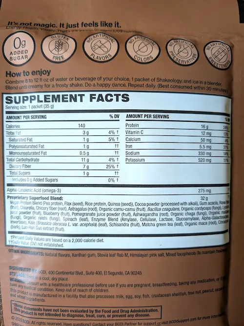 chocolate vegan shakeology label