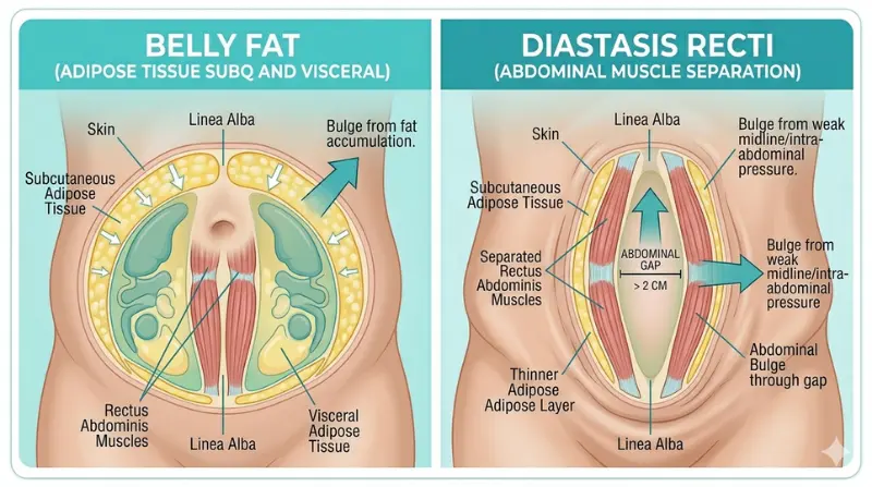 diagram of belly fat verse diastasis recti a medical condition common after pregnancy