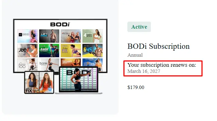 showing where to find your bodi membership renewal date