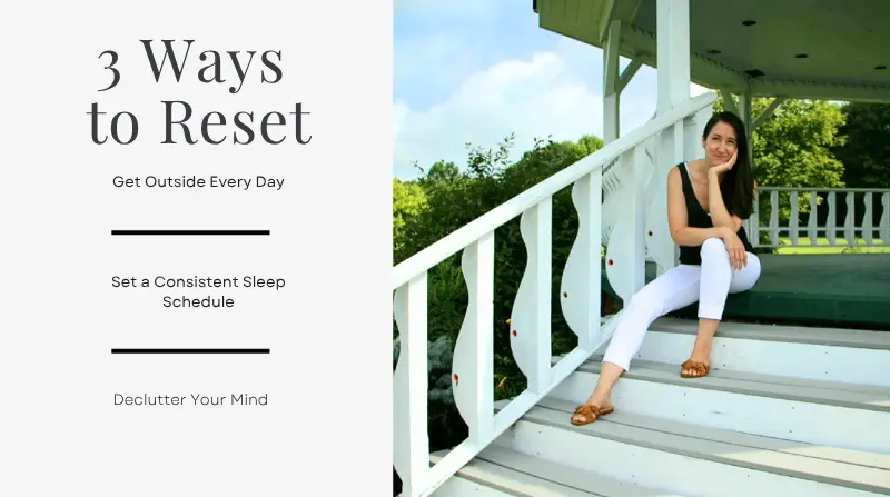 bethany sitting on steps with 3 ways to start a reset on side
